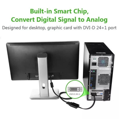 Ugreen UG40259MM108TK 30CM màu Đen Cáp chuyển đổi DVI D 24 + 1 sang VGA cáp dẹt - HÀNG CHÍNH HÃNG