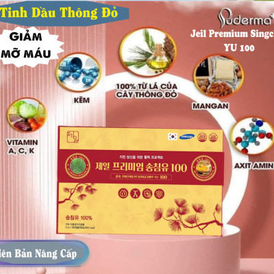 Tinh Dầu Thông Đỏ Hàn Quốc Jeil Premium Singchin YU 100 18o viên : Tan mỡ máu, hạ men gan, điều hóa huyết áp.