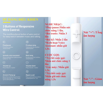 Tai nghe nhét tai jack cắm type-C có mic Baseus Encok C17 NGCR010002 - Hàng chính hãng