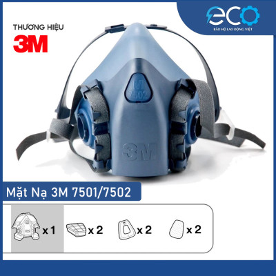 Combo (7 món) mặt nạ phòng độc 3M 7501, 7502 kết hợp phin lọc 3M 6003, tấm lọc bụi 5N11 cùng nắp giữ 501 lọc hơi độc Hơi hữu cơ vô cơ Phun sơn Phun xịt thuốc sâu Mặt nạ chính hãng