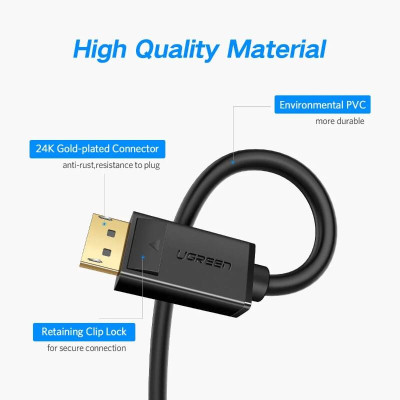 Ugreen UG10211DP102TK 2M Màu Đen Cáp 2 Đầu Displayport chuẩn V1.2 thuần đồng - HÀNG CHÍNH HÃNG