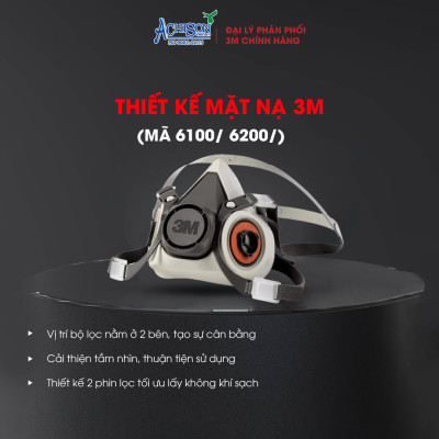 Bộ mặt nạ chống hóa chất, dùng phun thuốc trừ sâu - Mặt nạ nửa mặt 3M 6100/ 6200 kèm 2 phin lọc - Hàng chính hãng 100%