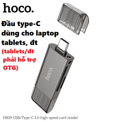 Đầu đọc thẻ nhớ đa năng chuẩn 3.0 hai đầu kết nối Usb và type C cho điện thoại laptop hoco HB39 _ hàng chính hãng