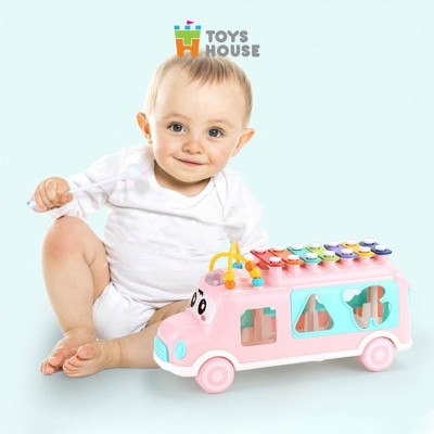 Đồ chơi Xe bus thả hình khối kết hợp đàn gõ Xylophone Bioamicus