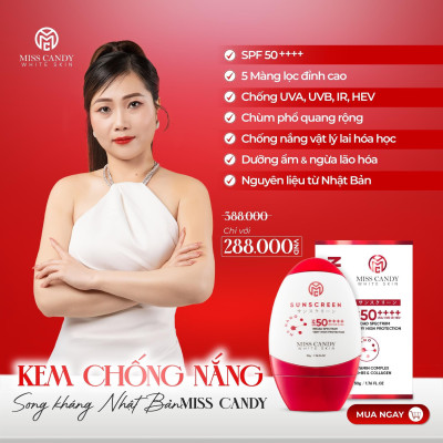 Bộ 3 Sản Phẩm Trắng Da Mờ Thâm, Sạm, Nám, Tàn Nhang MISS CANDY Gồm Serum HA Peptide 30ml + Kem Nám Sâm Nhung Hoàng Kim 25g + Kem Chống Nắng Dưỡng Trắng Da 50g - PHỤNG BEAUTY