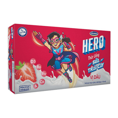 Thức uống sữa trái cây vị dâu Vinamilk Hero - Thùng 48 hộp 110ml
