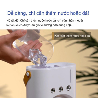 Quạt phun sương tích điện Youpin AQUA BREEZE, 2 lồng quạt, có đèn LED, bình nước lớn có thể thêm đá, xoay tốc năng 90° làm mát rộng, pin dung lượng lớn - Hàng nhập khẩu