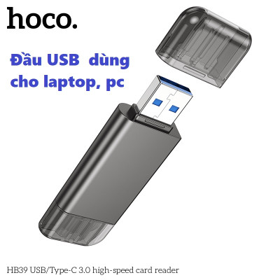 Đầu đọc thẻ nhớ đa năng chuẩn 3.0 hai đầu kết nối Usb và type C cho điện thoại laptop hoco HB39 _ hàng chính hãng