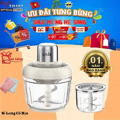 Máy xay thịt UNIE UM366, công suất 400W, 2 cối thủy tinh tiện lợi, động cơ đồng cao cấp; xay thịt, đánh ruốc, bóc tỏi tiện lợi; hàng chính hãng bảo hành 12 tháng