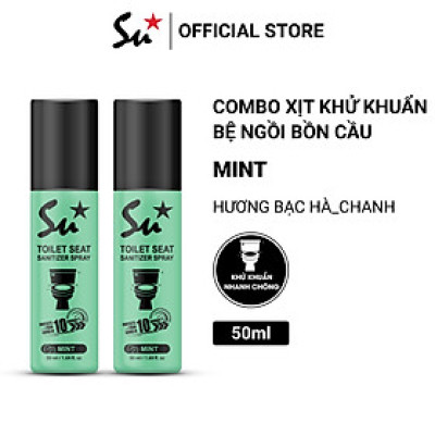 Combo 2 chai Xịt khử khuẩn bệ ngồi bồn cầu Su Star hương chanh và bạc hà, loại bỏ 99.999% (50ml)