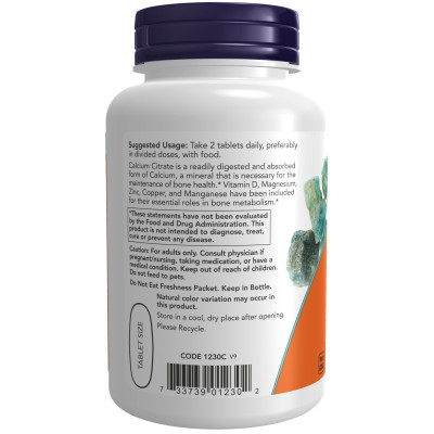 Viên Uống NOW FOODS Calcium Citrate Caps Bổ Sung Canxi Và Chất Khoáng Giúp Xương Chắc Khỏe Lọ 100 viên