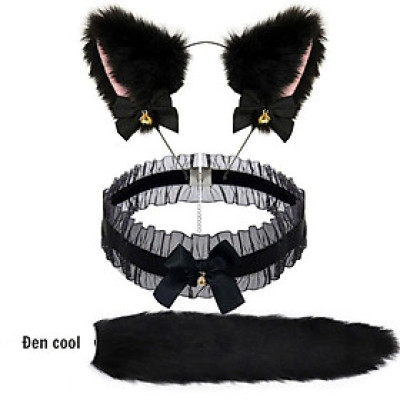 Combo Phụ kiện thời trang Đuôi fox nhân tạo Cosplay + nơ cổ + kẹp tóc (Halloween / Lễ hội / Trang phục hóa trang)