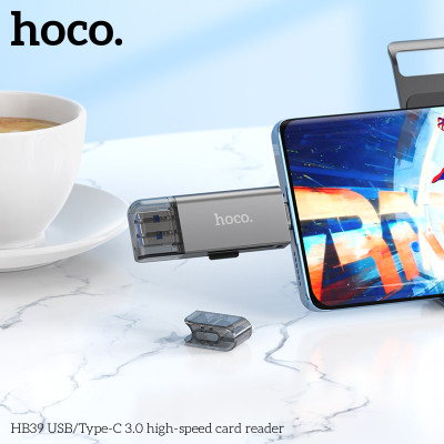 Đầu đọc thẻ nhớ đa năng chuẩn 3.0 hai đầu kết nối Usb và type C cho điện thoại laptop hoco HB39 _ hàng chính hãng