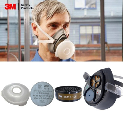 Bộ 4 món mặt nạ phòng độc 3M 3100/ 3200 + phin lọc 3M 3301K-100 + tấm lọc bụi 3M 7711 + nắp giữ tấm lọc 3M 774