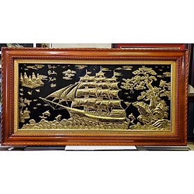 Tranh đồng vàng nguyên chất liền tấm khung gỗ dổi - Thuận Buồm Xuôi Gió -A202s