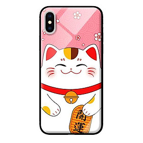 Ốp kính cường lực cho iPhone X Mèo Nền Hồng - Hàng chính hãng