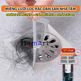 SET 10 Miếng Lưới Lọc Rác Nhà Tắm Chặn Côn Trùng Dán Nắp Cống Thoát Nước Sàn Bồn Rửa Bát Chống Tắc Nghẽn