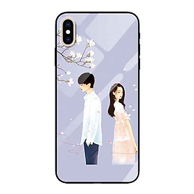 Ốp lưng kính cường lực cho iPhone X /Xs Nền Cặp Đôi Nền Tím - Hàng Chính Hãng