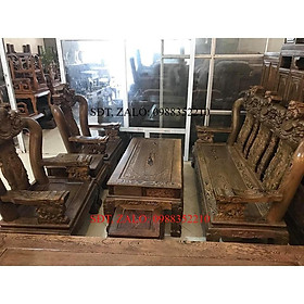 Bộ bàn ghế gỗ phòng khách nghê ba đầu gỗ mun đuôi công