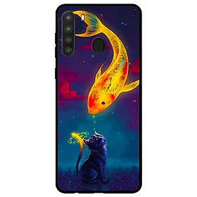 Ốp lưng dành cho Samsung Galaxy A21 mẫu Mèo Và Cá