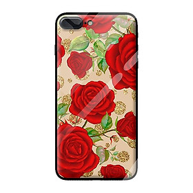 Ốp lưng kính cường lực cho iPhone 7 Plus NỀN HOA HỒNG 3 - Hàng chính hãng