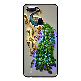 Ốp Lưng in cho Oppo A7 Mẫu Chim Công Nền Xám - Hàng Chính Hãng
