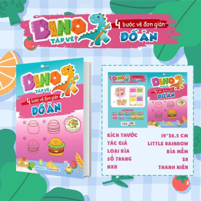 Sách - Dino Tập Vẽ - 4 Bước Tập Vẽ Đơn Giản Cho Bé - 10 Trang Stickers - Megabook