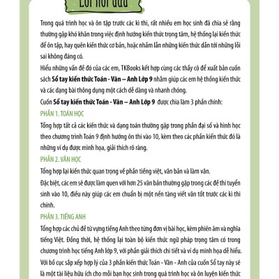 Sổ Tay Kiến Thức Toán-Văn-Anh Lớp 9