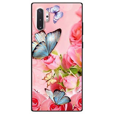 Ốp lưng dành cho Samsung Note 8 - Note 9 - Note 10 - Note 10 Plus mẫu Bướm Xanh Và Hoa Hồng