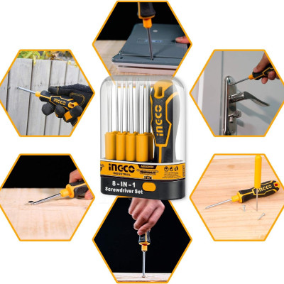 BỘ ĐẦU TUỐC NƠ VÍT 8 CHI TIẾT INGCO AKISD0901 - HÀNG CHÍNH HÃNG
