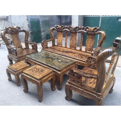 bộ bàn ghế quốc đào gỗ tràm tay 10 phun vân