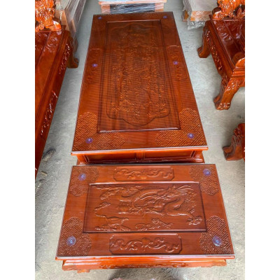 Bàn ghế nghê rồng gỗ xà cừ tay 12