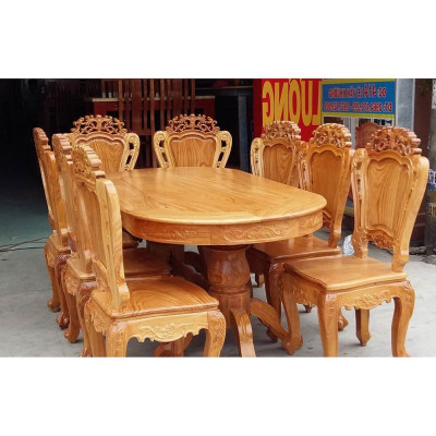 bàn ăn ovan hoàng gia gỗ gõ