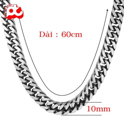 Dây chuyền nam titan cao cấp rẻ titan thép không gỉ kiểu lặc đôi trangsucpt kích cỡ 10mm PTDCNA188