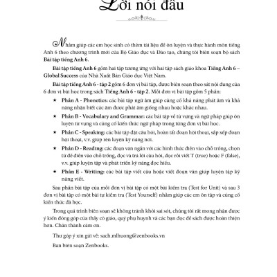 Bài Tập Tiếng Anh Lớp 6 Tập 2 (Không Đáp Án) - Dùng Kèm SGK Global Success