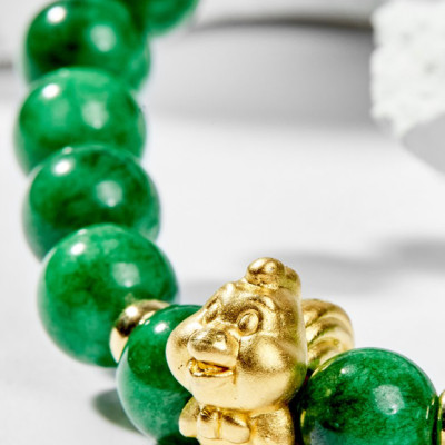 Vòng Tay Phong Thủy Nữ Đá Cẩm Thạch Sơn Thủy Phối Charm Tuổi Dậu Bạc Mạ Vàng 24K (8mm) Mệnh Mộc, Hỏa Ngọc Quý Gemstones