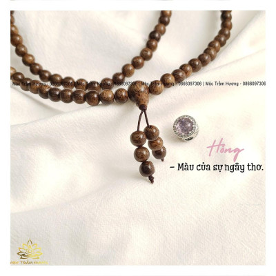 Vòng tay Chuỗi Tràng Hạt 216 4mm Trầm Sánh Chìm MIX Bạc S925 CHARM (Hồng Trà) - Trầm Hương Tự Nhiên