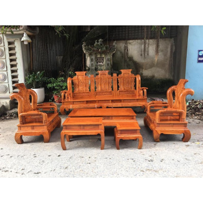 Bộ bàn ghế tần thuỷ hoàng gỗ gõ đỏ cột 12, cột liền, yếm liền, mặt bàn là ván liền.