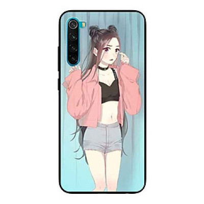 Ốp Lưng in cho Xiaomi Redmi Note 8 Mẫu Cô Gái Áo Hồng Nền Xanh - Hàng Chính Hãng