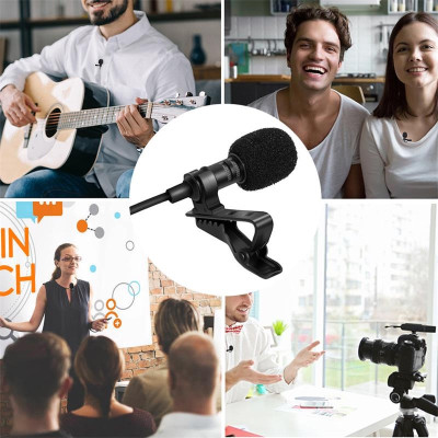 Mic Thu Âm Chân 3.5mm Dành Cho Điện Thoại, Máy Quay, Máy Trợ Giảng Kèm Jack Tai Nghe 3.5mm Micro - Hàng Chính Hãng