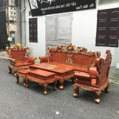 Bàn Ghế Hoàng Gia Gỗ Hương Đá Dát Vàng