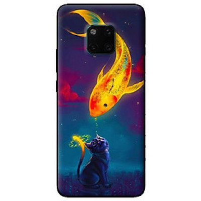 Ốp lưng in cho Huawei Mate 20 Pro mẫu Mèo Và Cá - Hàng chính hãng