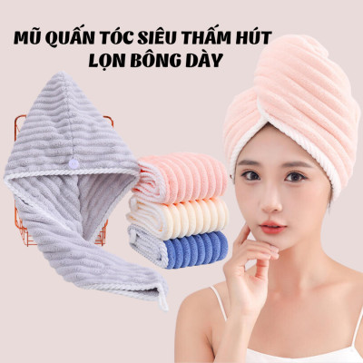 Mũ Quấn Tóc Lông Dệt Sóng Siêu Thấm Hút, Khăn Bông Ủ Quấn Tóc Nhanh Khô