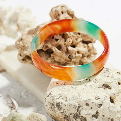 Vòng tay mã não tam tài bản hẹ dày 10mm - Ngọc Qúy Gemstones