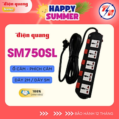 Ổ cắm Điện Quang ĐQ ESK SM750SL (5 lỗ 3 chấu, 5 công tắc)