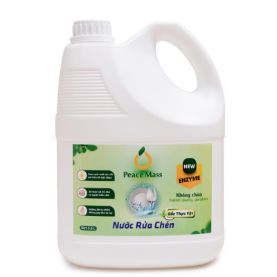 Nước Rửa Chén Gốc Thực Vật Peace Mass Công Nghệ Enzyme Rửa Sạch & Không Lưu Mùi (Thuộc nhóm Sản phẩm Lành tính)) Can 3.6 Lít