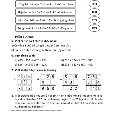 100 Đề Kiểm Tra Toán 3 (Biên Soạn Theo Chương Trình Mới)