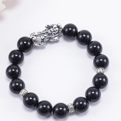 Vòng Tay Phong Thủy Đá Obsidian Phối Charm Tỳ Hưu Bạc (10mm) Mệnh Thủy, Mộc Ngọc Quý Gemstones
