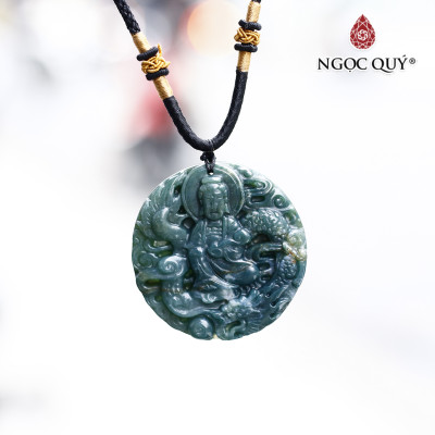 Mặt dây chuyền Quan âm cưỡi rồng đá chalcedony mệnh hỏa, mộc - Ngọc Quý Gemstones