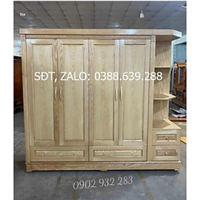 Tủ áo 4 cánh có kệ góc gỗ sồi